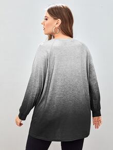 Plus Ombre Print Raglan Sleeve Tee - Grey - View 2