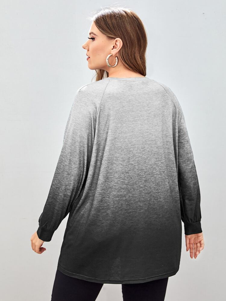 Plus Ombre Print Raglan Sleeve Tee - Grey - View 2
