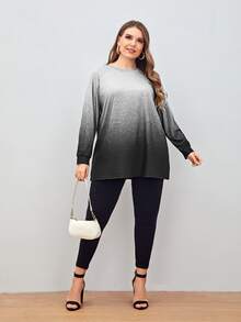 Plus Ombre Print Raglan Sleeve Tee - Grey - View 3