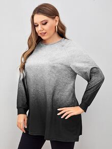Plus Ombre Print Raglan Sleeve Tee - Grey - View 4