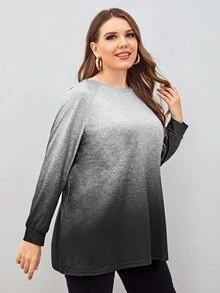 Plus Ombre Print Raglan Sleeve Tee - Grey - View 5