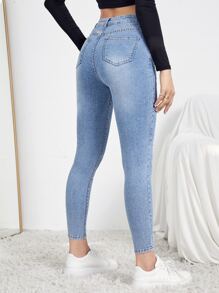 Vaqueros ajustados de talle alto con diseño roto - Lavado ligero - Ver 2