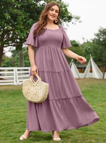 Modelyn Plus Size 1pc Butterfly Sleeve Shirred Dress - Mauve Purple - View 1
