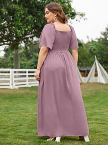 Modelyn Plus Size 1pc Butterfly Sleeve Shirred Dress - Mauve Purple - View 2