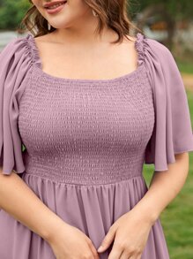 Modelyn Plus Size 1pc Butterfly Sleeve Shirred Dress - Mauve Purple - View 3