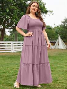 Modelyn Plus Size 1pc Butterfly Sleeve Shirred Dress - Mauve Purple - View 4