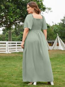 Modelyn Plus Size 1pc Butterfly Sleeve Shirred Dress - Mint Green - View 2