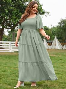 Modelyn Plus Size 1pc Butterfly Sleeve Shirred Dress - Mint Green - View 5