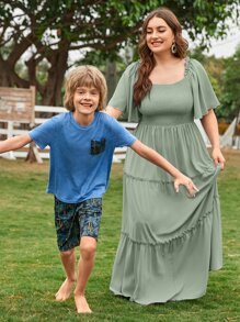 Modelyn Plus Size 1pc Butterfly Sleeve Shirred Dress - Mint Green - View 6