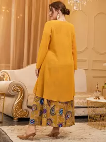 Mulvari Plus Paisley Scarf Print Two Layered Hem Dress - Yellow - View 2