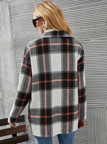 SHEIN LUNE Plaid Drop Shoulder Overcoat - Multicolor - View 2
