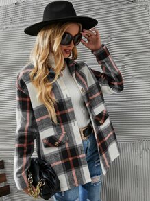 SHEIN LUNE Plaid Drop Shoulder Overcoat - Multicolor - View 3