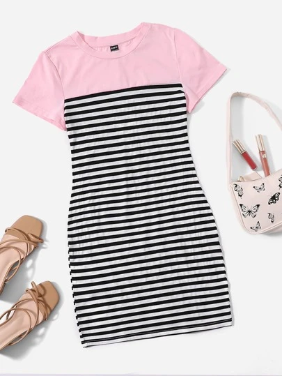 SHEIN EZwear Striped Bodycon Dress,Tea Party Dress,Summer Dresses For Women