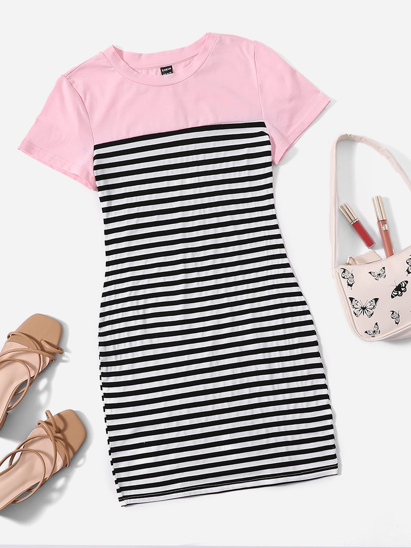 SHEIN EZwear 條紋圖案緊身洋裝 - 彩色 - 查看 1