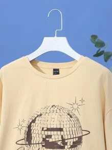 splusmart Slogan Graphic Drop Shoulder Tee - Apricot - View 3