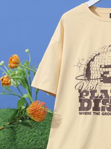 splusmart Slogan Graphic Drop Shoulder Tee - Apricot - View 4