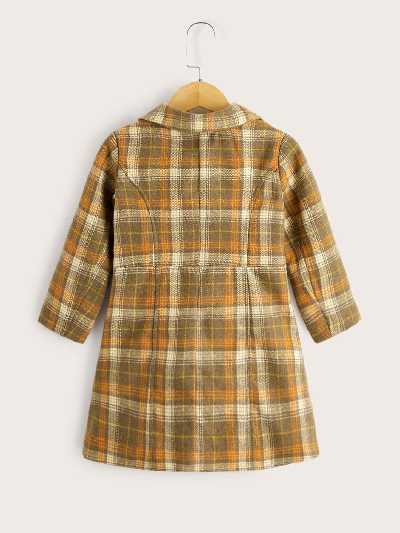 Toddler Girls Tartan Print Double Breasted Placket Overcoat