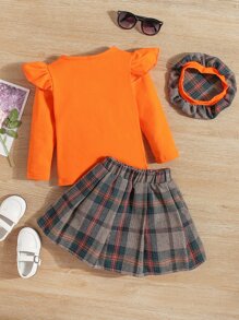 小女童荷葉邊上衣和蘇格蘭格紋半身裙附帽子 - 彩色 - 查看 2