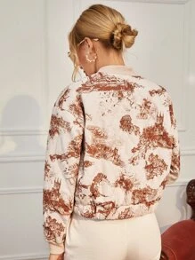 SHEIN Privé Zip Up Graphic Print Drop Shoulder Padded Coat - Multicolor - View 2