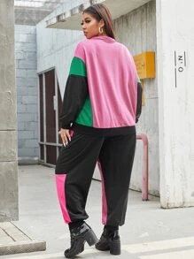 SHEIN Bộ thời trang Plus Size Dây kéo Khối Màu Giải trí - Nhiều màu - Xem 2