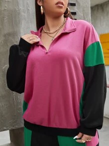 SHEIN Bộ thời trang Plus Size Dây kéo Khối Màu Giải trí - Nhiều màu - Xem 3