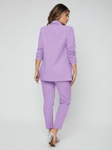 SHEIN SXY Shawl Neck Open Front Blazer & Trousers Suit - Lilac Purple - View 2