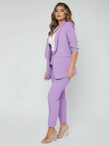 SHEIN SXY Shawl Neck Open Front Blazer & Trousers Suit - Lilac Purple - View 5