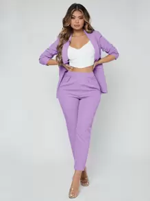SHEIN SXY Shawl Neck Open Front Blazer & Trousers Suit - Lilac Purple - View 3