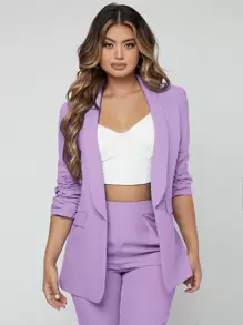 SHEIN SXY Shawl Neck Open Front Blazer & Trousers Suit - Lilac Purple - View 6