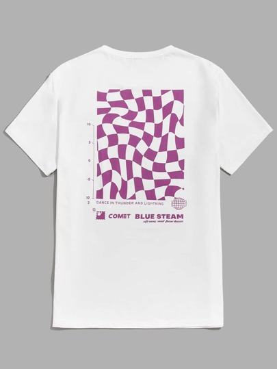 Manfinity VCAY Men Cotton Plaid And Slogan Graphic Crew Neck Tee