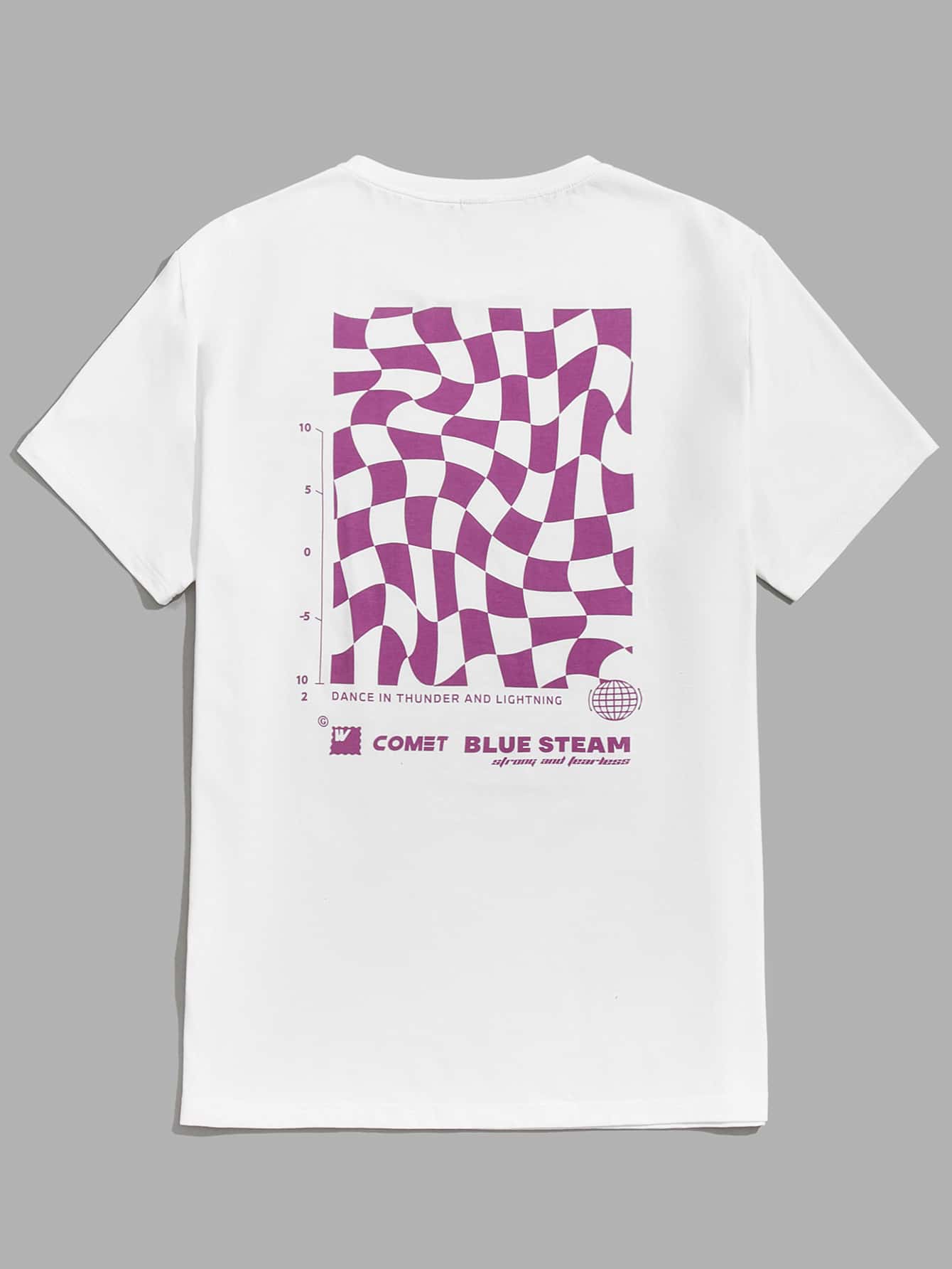 Manfinity VCAY Men Cotton Plaid And Slogan Graphic Crew Neck Tee - White - View 1