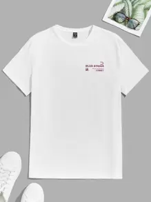 Manfinity VCAY Men Cotton Plaid And Slogan Graphic Crew Neck Tee - White - View 2