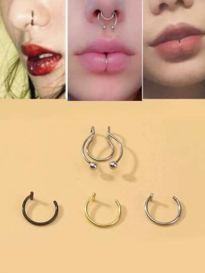 قطعة واحدة فولاذ غير قابل للصدأ خاتم أنف مع 3 قطع حلقة شفاة