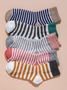 5pairs Toddler Kids Striped In Crew Socks - Nhiều màu - Xem 1