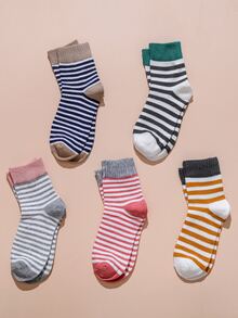 5pairs Toddler Kids Striped In Crew Socks - Nhiều màu - Xem 2