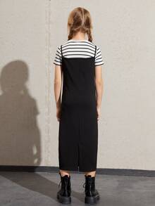 SHEIN Bộ hai mảnh Gái Chia Sọc Ăn mặc đẹp - Đen và trắng - Xem 2