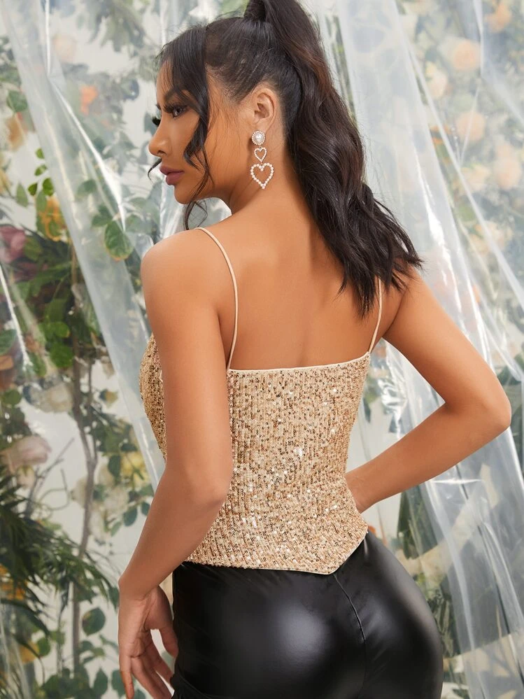 SHEIN Belle صدرية كامي بعنق متدلي ترتر - الذهبي - مشاهدة 2