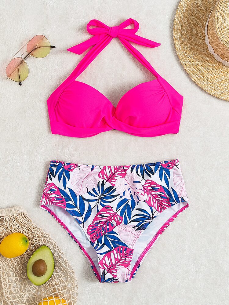 Bản in nhiệt đới Bộ Bikini Xoắn Push-Up Dây Bras & Eo cao Đáy 2 mảnh Bộ đồ tắm - Nhiều màu - Xem 3