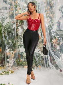 PU Bustier Cami Top - Red - View 5