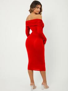 SHEIN Off Shoulder Bodycon Dress - Red - View 2