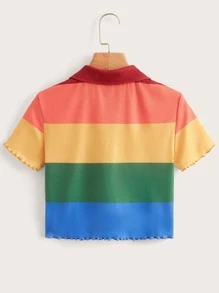 SHEIN 撞色前紐扣木耳邊T恤 - 彩色 - 查看 2