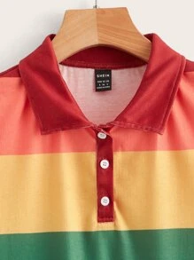 SHEIN 撞色前紐扣木耳邊T恤 - 彩色 - 查看 3