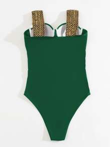 Stitch Detail Push Up One Piece Swimsuit Summer - Army Green - View 2