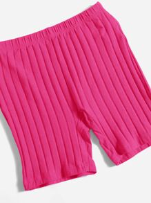 SHEIN PETITE Conjunto top tank corto tejido de canalé unicolor & Shorts biker