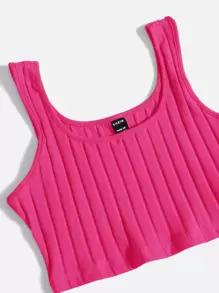 SHEIN PETITE Conjunto top tank corto tejido de canalé unicolor & Shorts biker