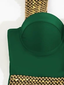 Stitch Detail Push Up One Piece Swimsuit Summer - Army Green - View 6