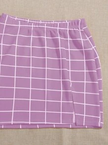 SHEIN EZwear 素色吊帶背心和開叉下擺網格裙套裝 - 紫丁香色 - 查看 5