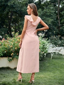 Đầm Thắt nút Xù màu trơn Thanh lịch - Màu Hồng baby - Xem 2