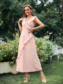 Đầm Thắt nút Xù màu trơn Thanh lịch - Màu Hồng baby - Xem 3