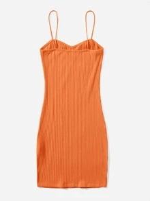SHEIN EZwear Vestido ajustado tejido de canalé unicolor - Naranja - Ver 2